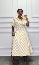 Skylar Striped Fit and Flare Midi Dress:PRE-ORDER:ETA: 9/20/24