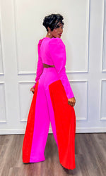 Sweetheart Pleated Pink and Red Jumpsuit