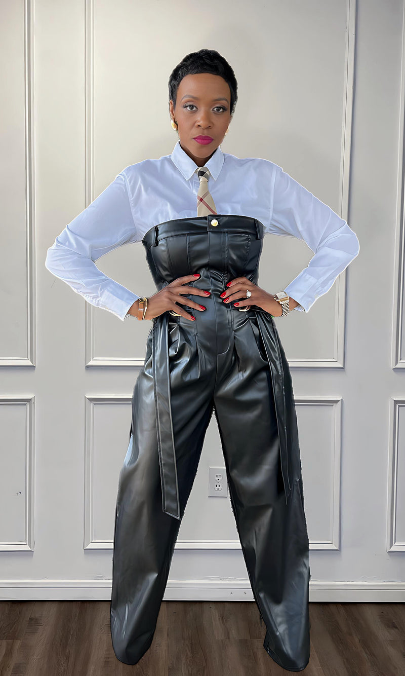 Jaclyn Faux Leather Wide Leg Jumpsuit