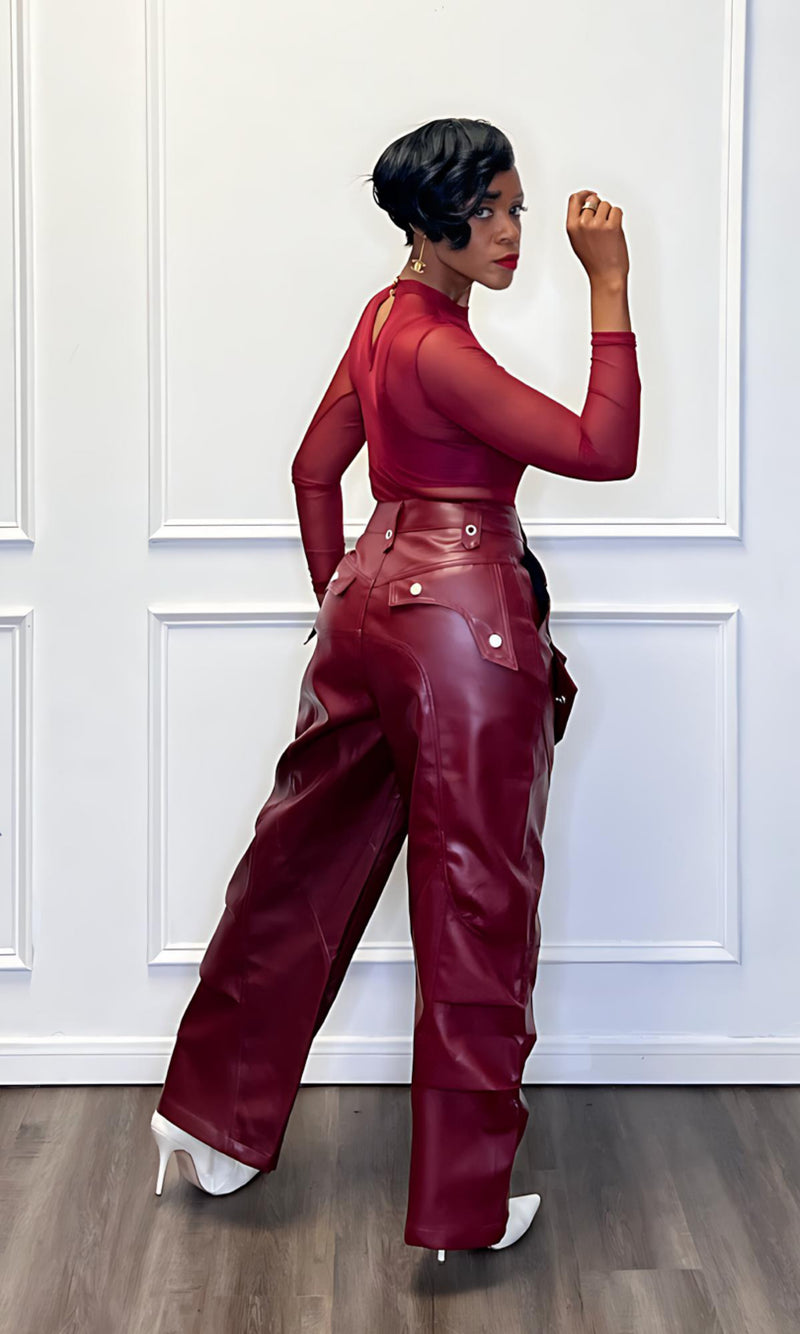 Bianca Burgundy Faux Leather Pants