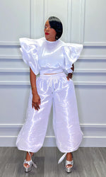 Jessica Ruffle Sleeve White Pants Set
