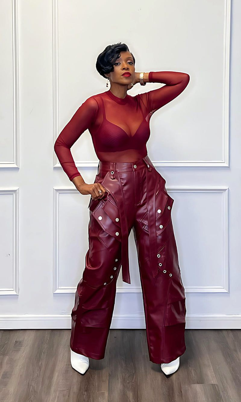 Bianca Burgundy Faux Leather Pants