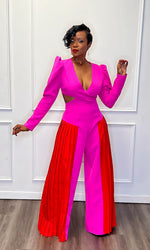 Sweetheart Pleated Pink and Red Jumpsuit